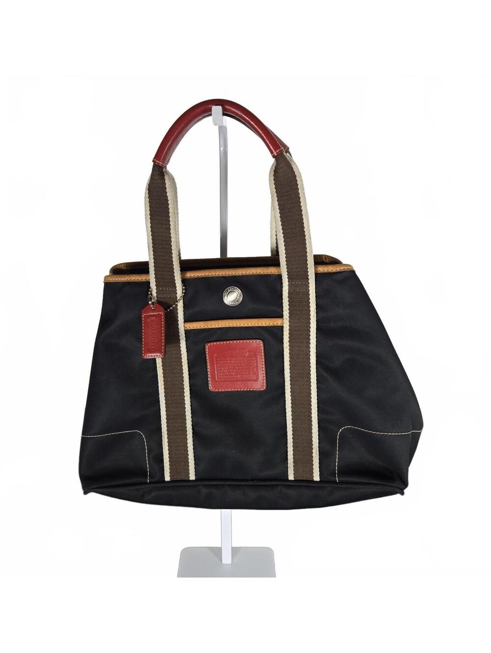 Coach Y2K Vintage Black Canvas Shoulder Bag with Red Leather Accents
